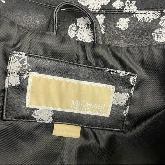 Michael Michael Kors Moto Jacket M Black White Flowers Floral Faux Leather - Picture 9 of 10
